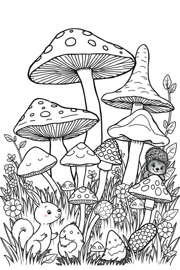 Mushroom and Critters Coloring Sheet