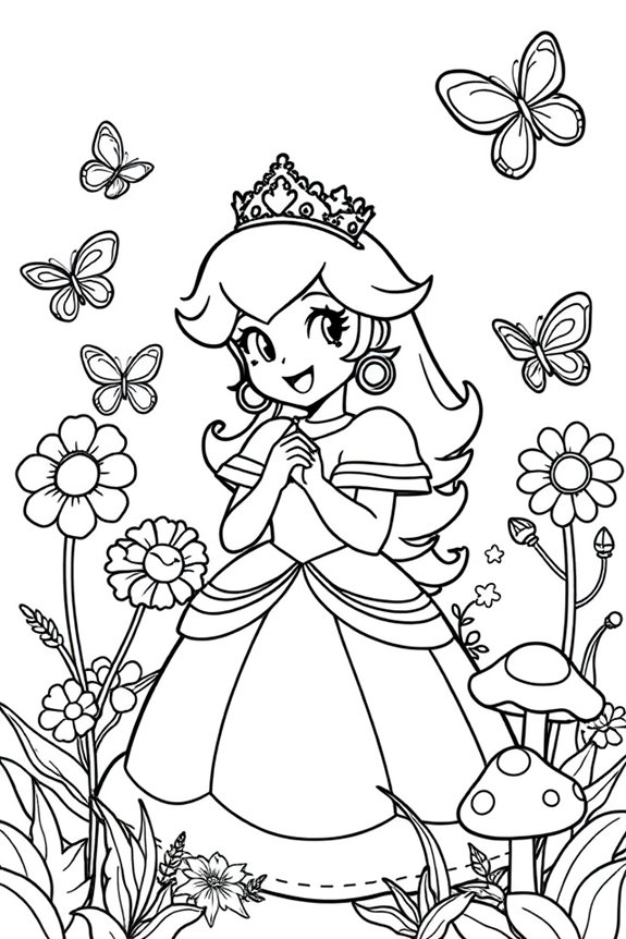 Princess Peach in a Garden Coloring Sheet