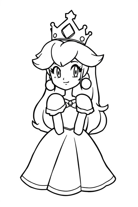 Simple Princess Peach Outline Coloring Sheet