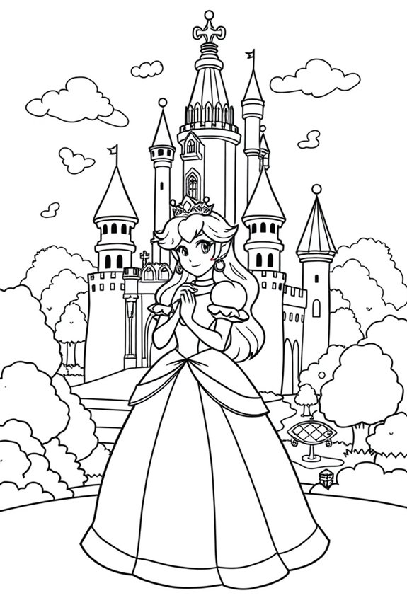 Princess Peach and her Castle Coloring Sheet