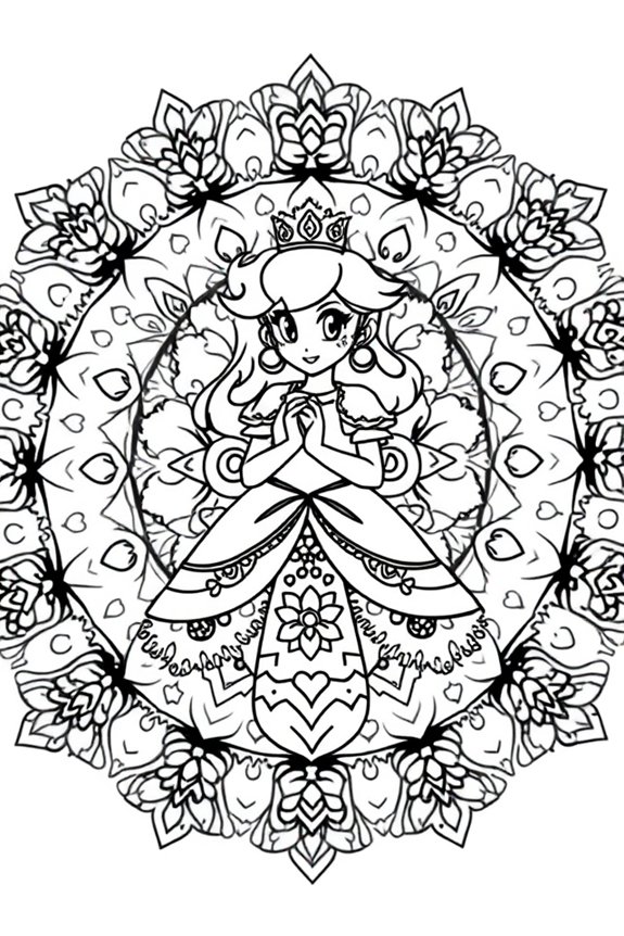 Mandala Princess Peach Coloring Sheet