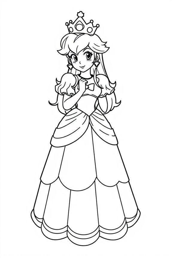 Easy Princess Peach Dress Coloring Sheet