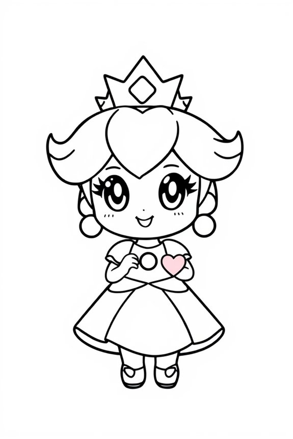 Cute Chibi Princess Peach Coloring Sheet