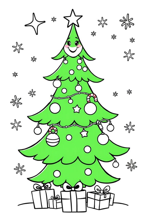 Cartoon Christmas Tree Coloring Sheet