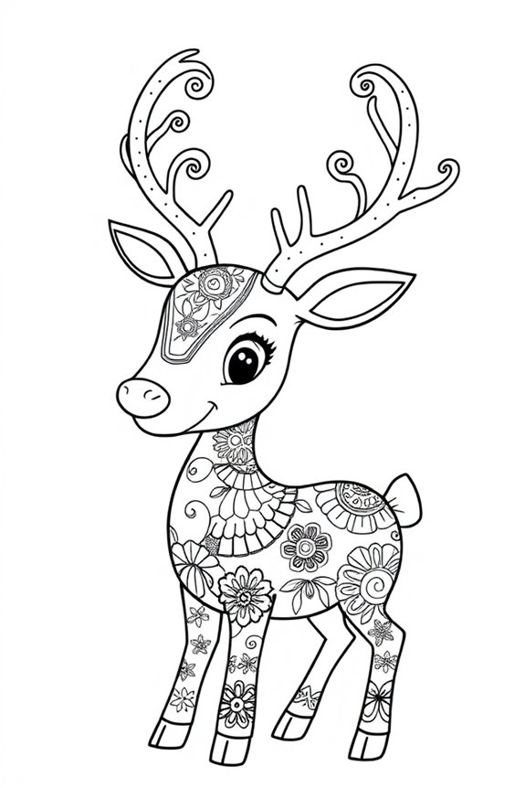 Patterned Reindeer Coloring Sheet