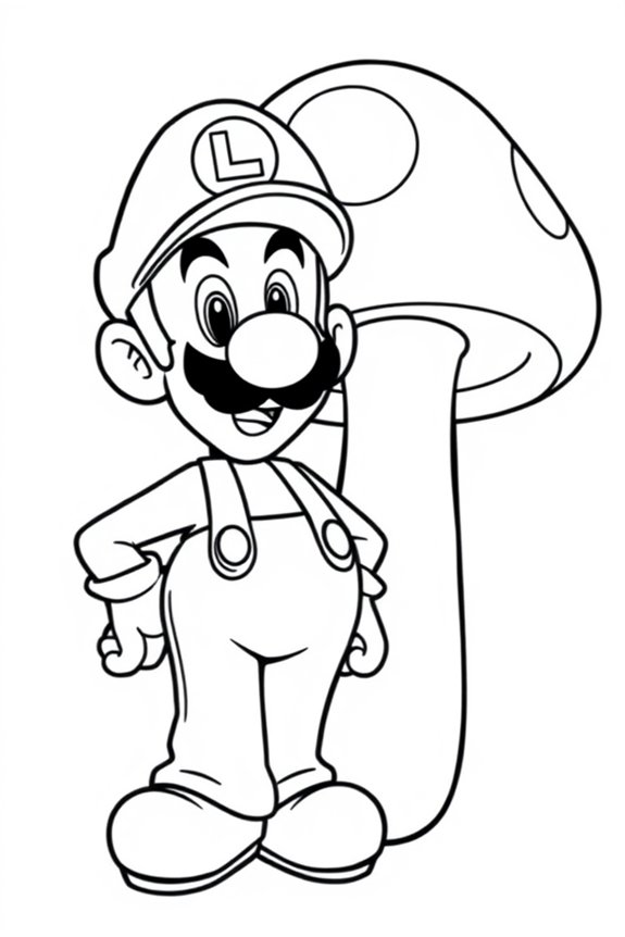 Luigi with a Mushroom Coloring Sheet