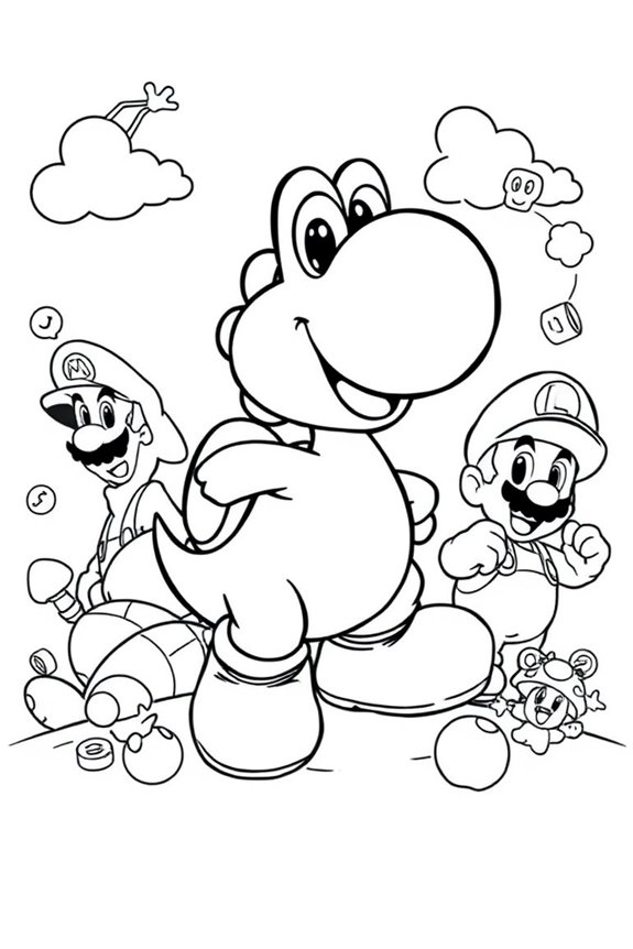Yoshi and Friends Coloring Sheet