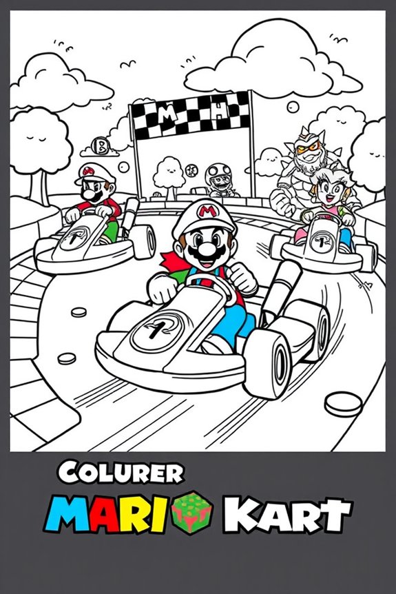 Mario Kart Racing Scene Coloring Sheet